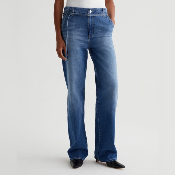 Ag Adriano Goldschmied Kora Belted High Rise Wide Leg AG Cloud Soft Denim W30